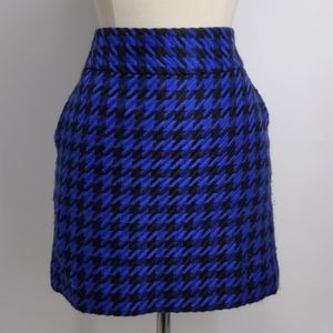 Blue and Black Houndstooth Wool Skirt